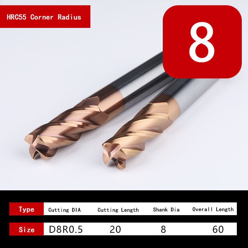 HRC55 4Flutes Corner Radius End Mill CNC R Bullnose Cutter Tungsten Carbide Steel Metal Router Tool 3 4 Flutes R0.5 R1 Surface Machining hrc55 corner radius end milling