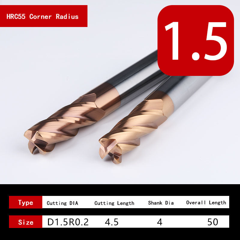 HRC55 4Flutes Corner Radius End Mill CNC R Bullnose Cutter Tungsten Carbide Steel Metal Router Tool 3 4 Flutes R0.5 R1 Surface Machining hrc55 corner radius end milling