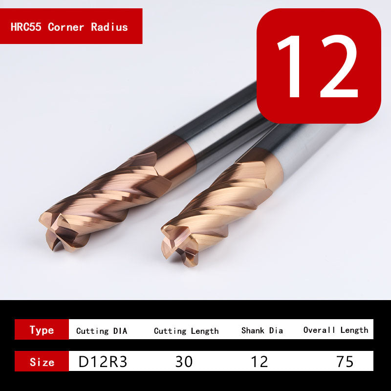 HRC55 4Flutes Corner Radius End Mill CNC R Bullnose Cutter Tungsten Carbide Steel Metal Router Tool 3 4 Flutes R0.5 R1 Surface Machining hrc55 corner radius end milling